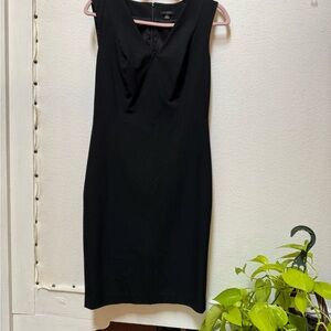 Ann Taylor Black Sheath Midi Dress with V-neck for Cocktail